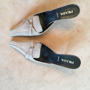 Prada Suede Stitch Leather Mule Sandals 7.5